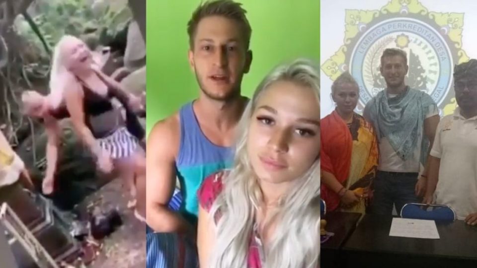 Sabina Dolezalova and Zdenek Slouka of the Czech Republic sparked outrage among Indonesian netizens after showing disrespectful behavior at a holy temple in Bali. (Screenshot: Instagram)