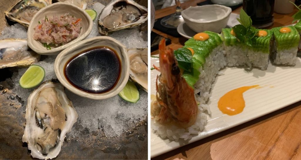 Lombok Oysters and Dragon Roll. Photo: Coconuts Bali
